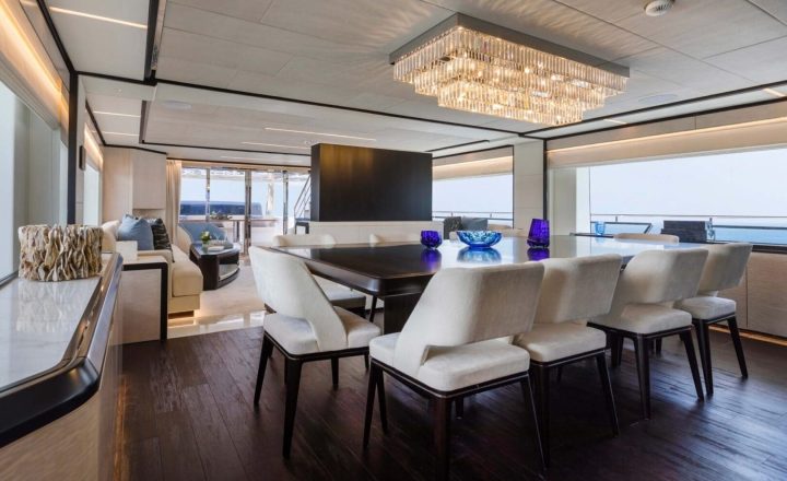 Elegant dining room on a luxury yacht.