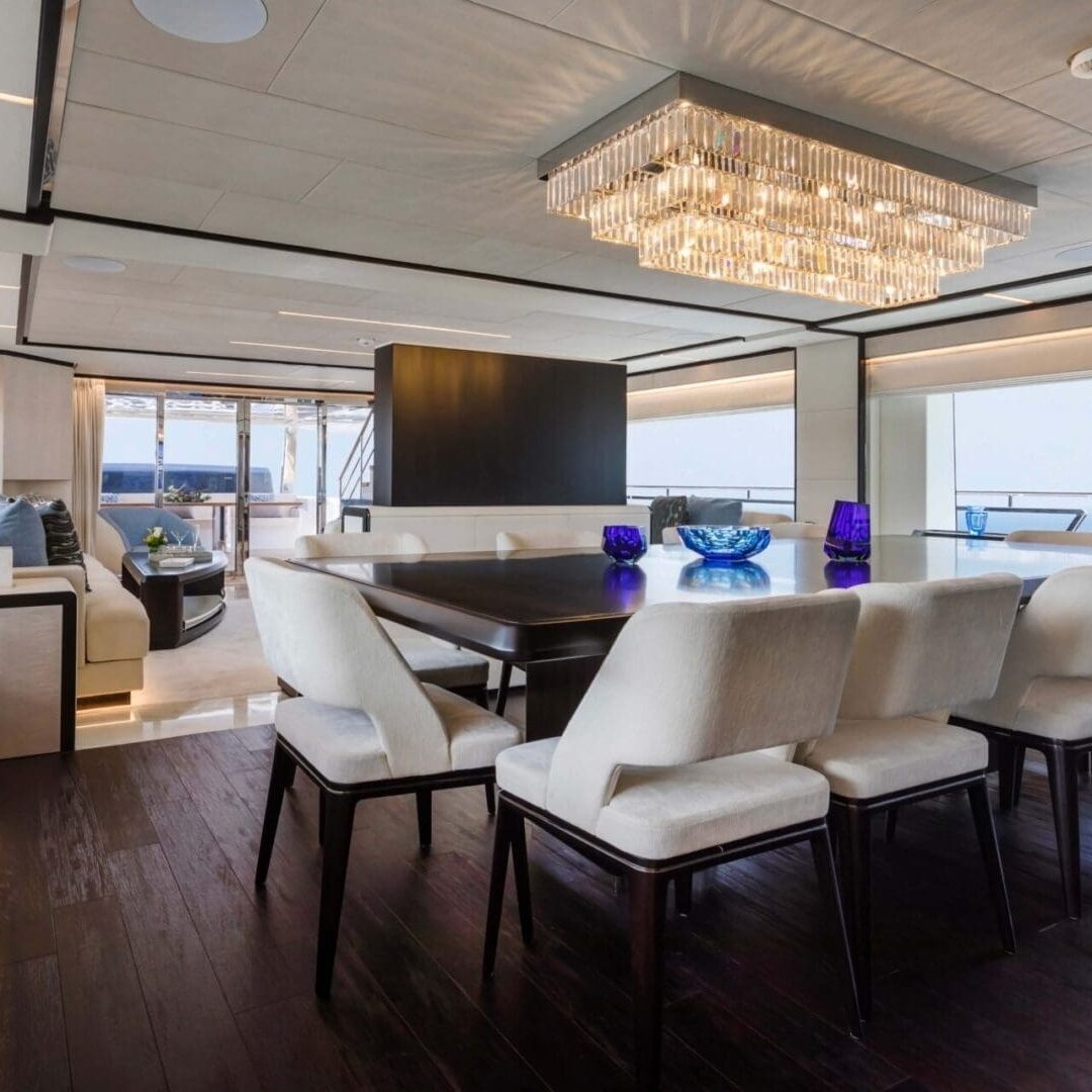 Elegant dining room on a luxury yacht.